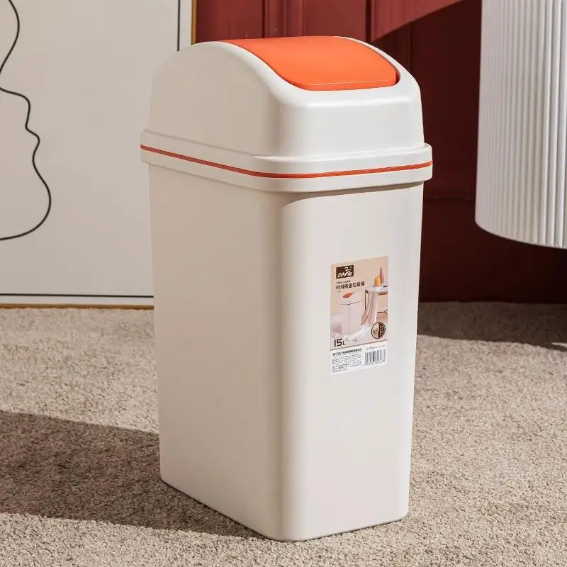 Large Capacity Kitchen Bathroom Trash Can 2023 New Model Home Use with Lid Flip Cover Shake Cover Toilet Paper Basket