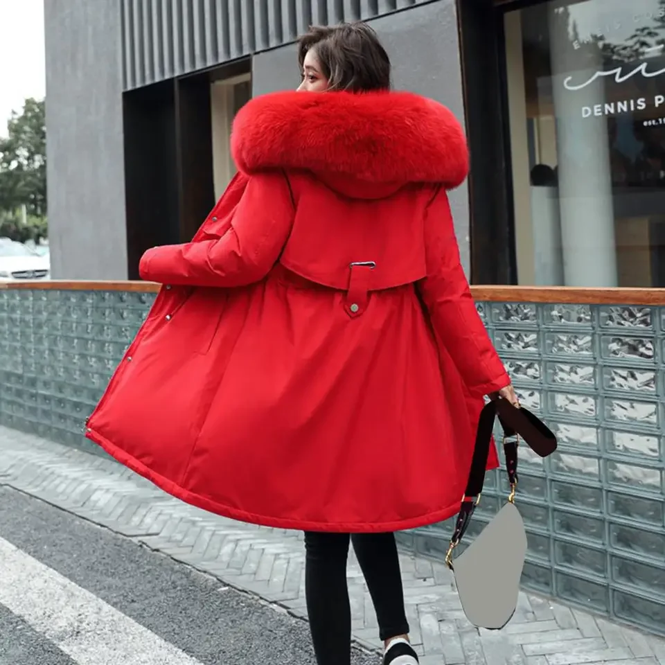 

Winter Parka 2025 New Women Clothes Long Coat Wool Liner Hooded Fur Collar Thick Warm Snow Wear Fashion Parka