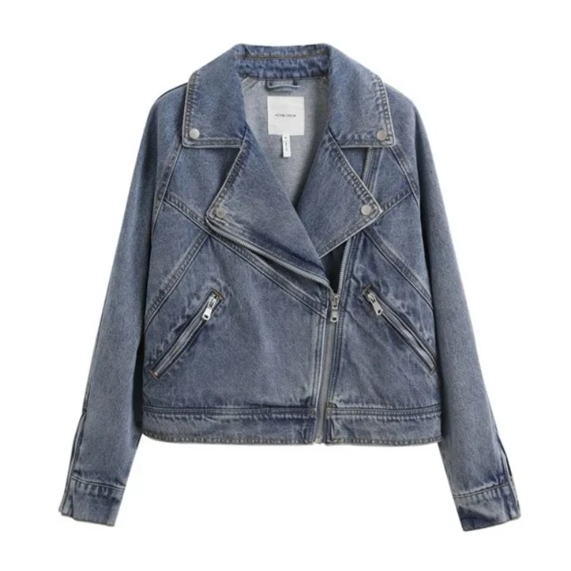 

Women's Spring Autumn Jeans Jackets Top Lapel Denim Coat Zipper Irregular Simple Comfortable Casual Design Chic Soft Versatile