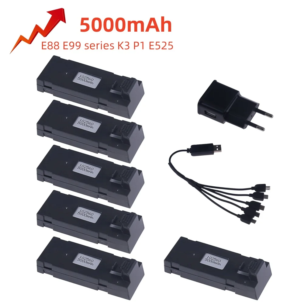 RC 드론용 업그레이드 배터리, RC 쿼드콥터 부품 배터리, E88 E88PRO E99 E525 P1 K3 P10 A13 S98, 5000mAh E88 배터리, 3.7V