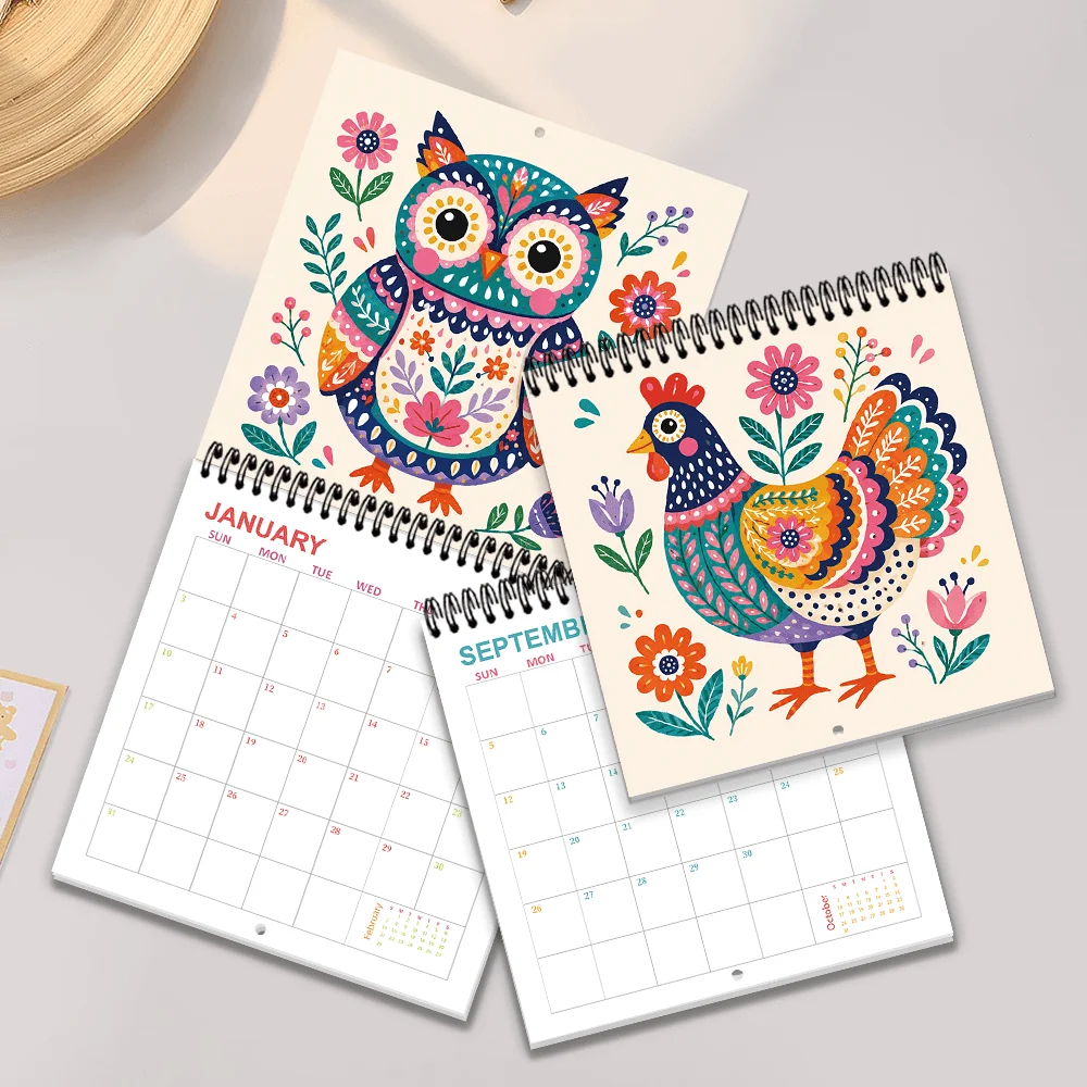 1pc 2027 Wall Calendar, Nordic Folk Animal Theme, 12-month Monthly Planner, Perfect Gift For Birthdays, Christmas, New Year