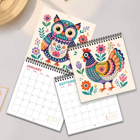 1pc 2027 Wall Calendar, Nordic Folk Animal Theme, 12-month Monthly Planner, Perfect Gift For Birthdays, Christmas, New Year