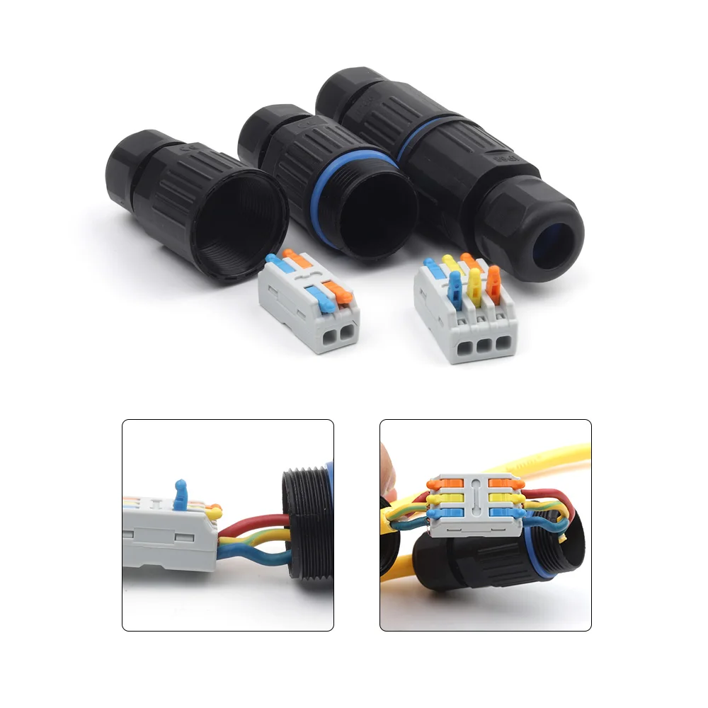 IP68 2/3Pin 6-10mm Waterproof Connector Cable Quick Screw Terminal Block Seal Connection Adapter Outdoor Junction Box 32A 220V