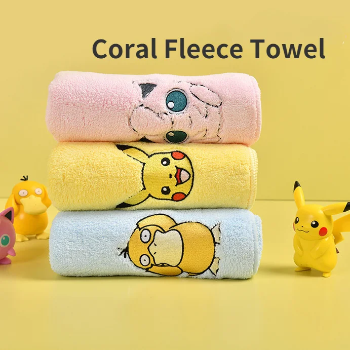 Pokemon Hand Towel Coral Fleece Towel Soft Strong Water Absorption Pikachu No Shedding Household Products Baby Shower