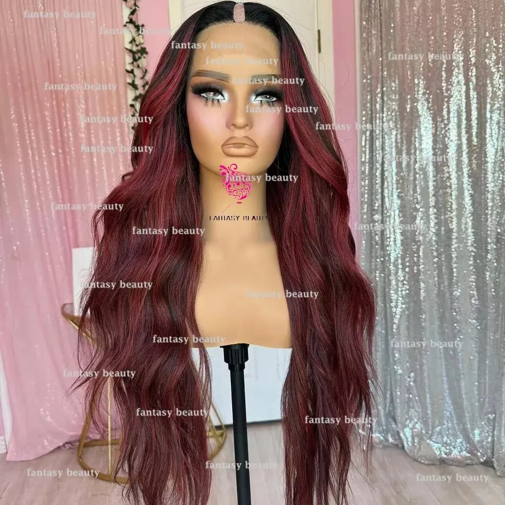 

Highlights 99J U Part парики Loose Wave V Part Red парик Высокая плотность кружева 250 Плотность парик 1 x 4 Открытый парик шнурка 30 дюймов Перуанские волосы