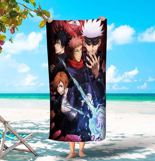 Jujutsu Kaisen Printed Microfiber Bath Beach Towel for Kids Boys 70*140cm Soft Water Absorbing Breathable Anime Swimming Travel