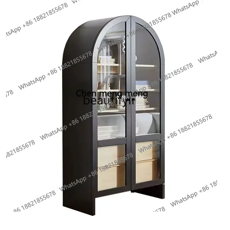

X Nordic Modern Minimalist Solid Wood Bookcase French Retro Arched Glass Door Multifunctional Storage Display CabinetA