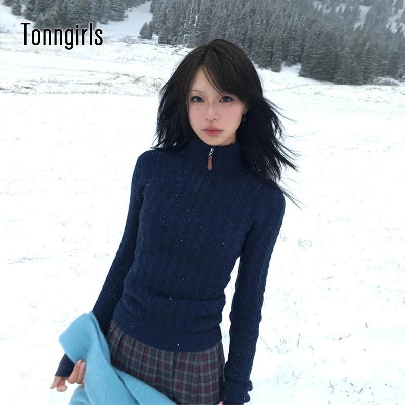 

Tonngirls Y2k Japanese Sweater Women Cashmere Knit Pullovers Turtleneck Vintage Tops Korean Style Winter Warm Sweaters 2000s