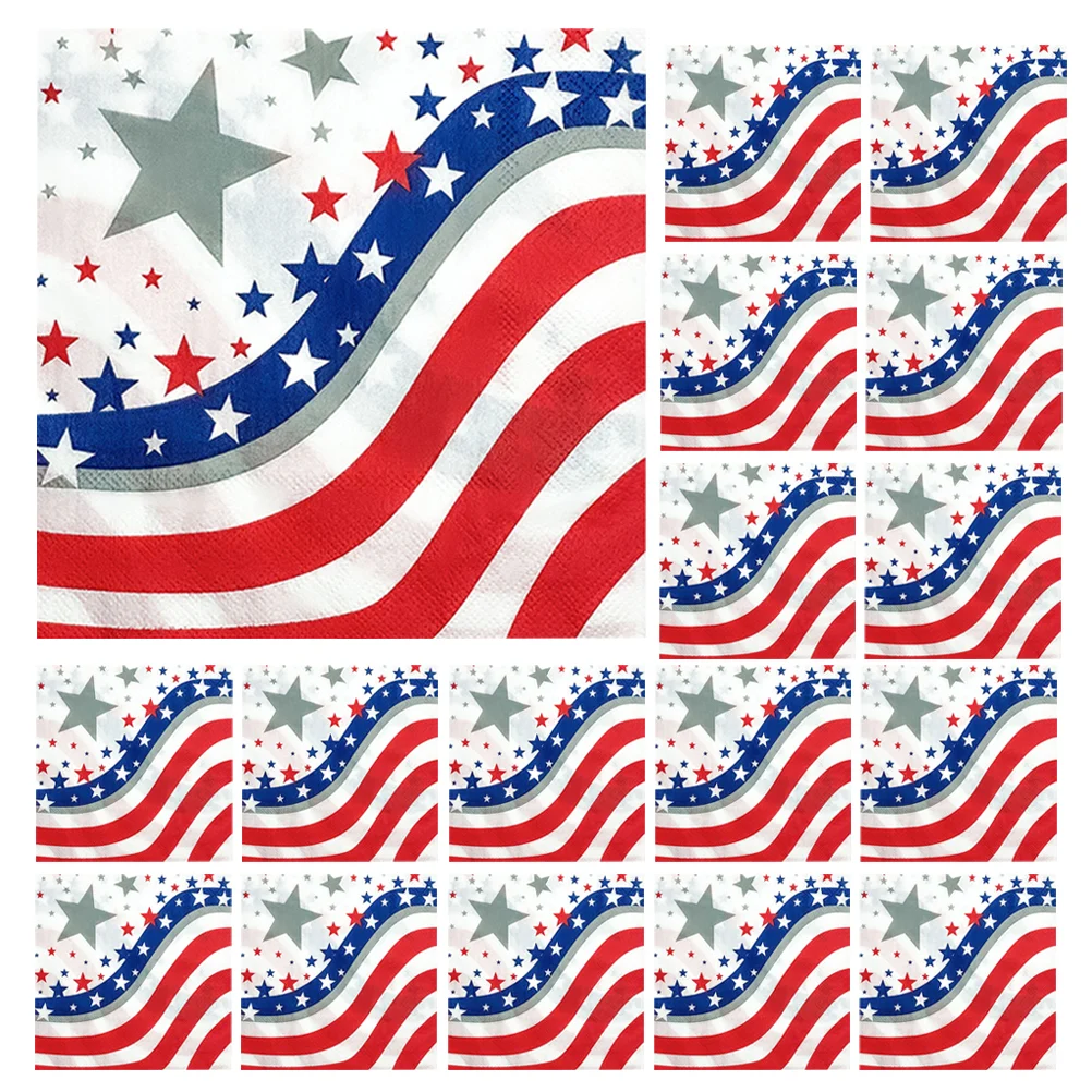 40 Sheets Paper Napkin Independence Day Pattern Theme Tissue Party Supplies Printing Disposable Pentagram