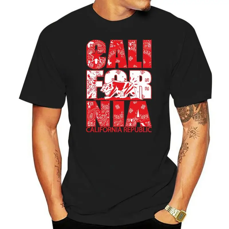 Red Bandana California T Shirt Street wear Clothing huelga bird Cali White Tee