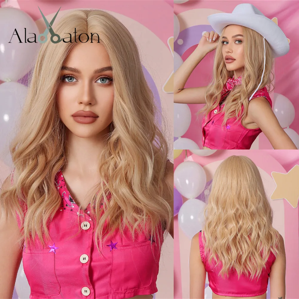 

ALAN EATON Blonde Long Curly Hair Wigs Middle Part Lace Hairline Wig for White Women Synthetic Natural Golden Blonde Daily Wig