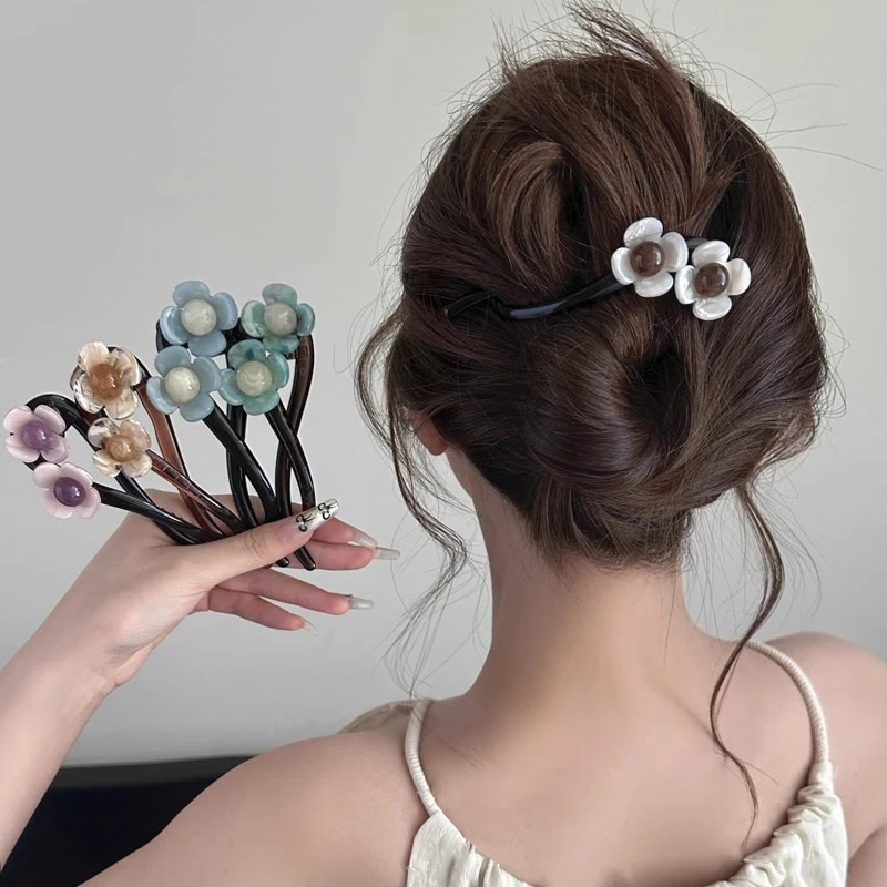 Pinzas para el cabello con cola de caballo en forma de S Retro, flor multicolor, Clips de tiburón huecos retorcidos, tocado, accesorios para el cabello