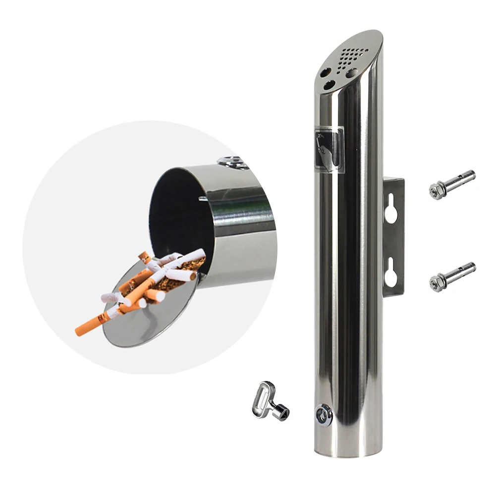 

Wall Mounted Cylinder Cigarette Ash Bin Stainless Steel Outside Wall Ashtray Waterproof for Mall Hotel Elevator Entrance