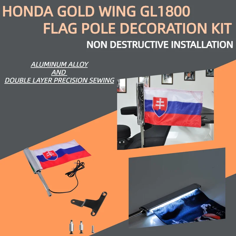 

Gold wing 1800 Slovakia Flag Decoration Kit For Honda GL1800 Motorcycle Rear Luggage Flagpole LED Decoration Kit-PANICAL