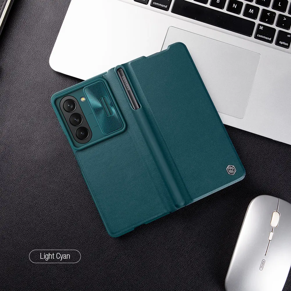 NILLKIN Qin Flip Leather Case for Samsung Galaxy Z Fold 5 with S-Pen Pocket Slide Camera Lens Cover Full Protection Phone Case