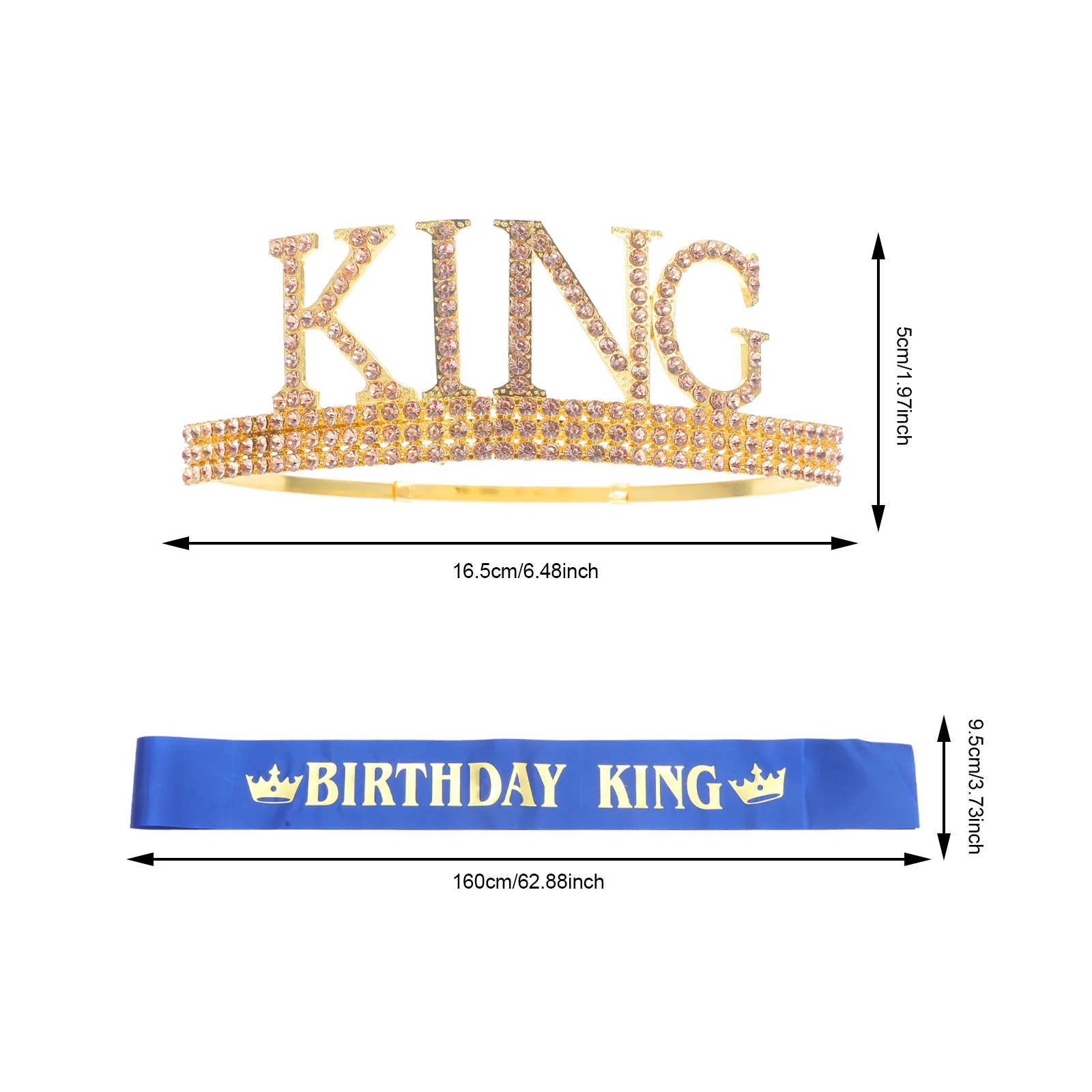 1Set Crown Sjerp Koning Strass Verjaardagsfeestje Prom Kostuum Accessoires Stabiele Hoofdtooi voor Mannen Vrouwen