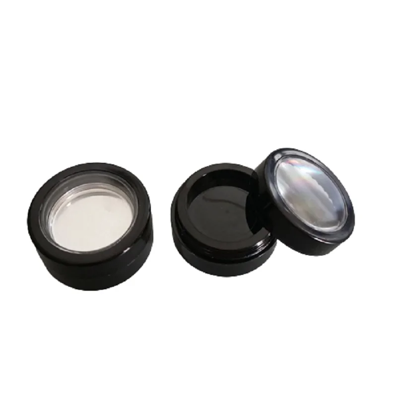 50pcs 26.7mm Empty Eyeshadow Case Glossy Black Makeup Blush Palette Plastic Skylinght Clear Lid White Round Cosmetic Container