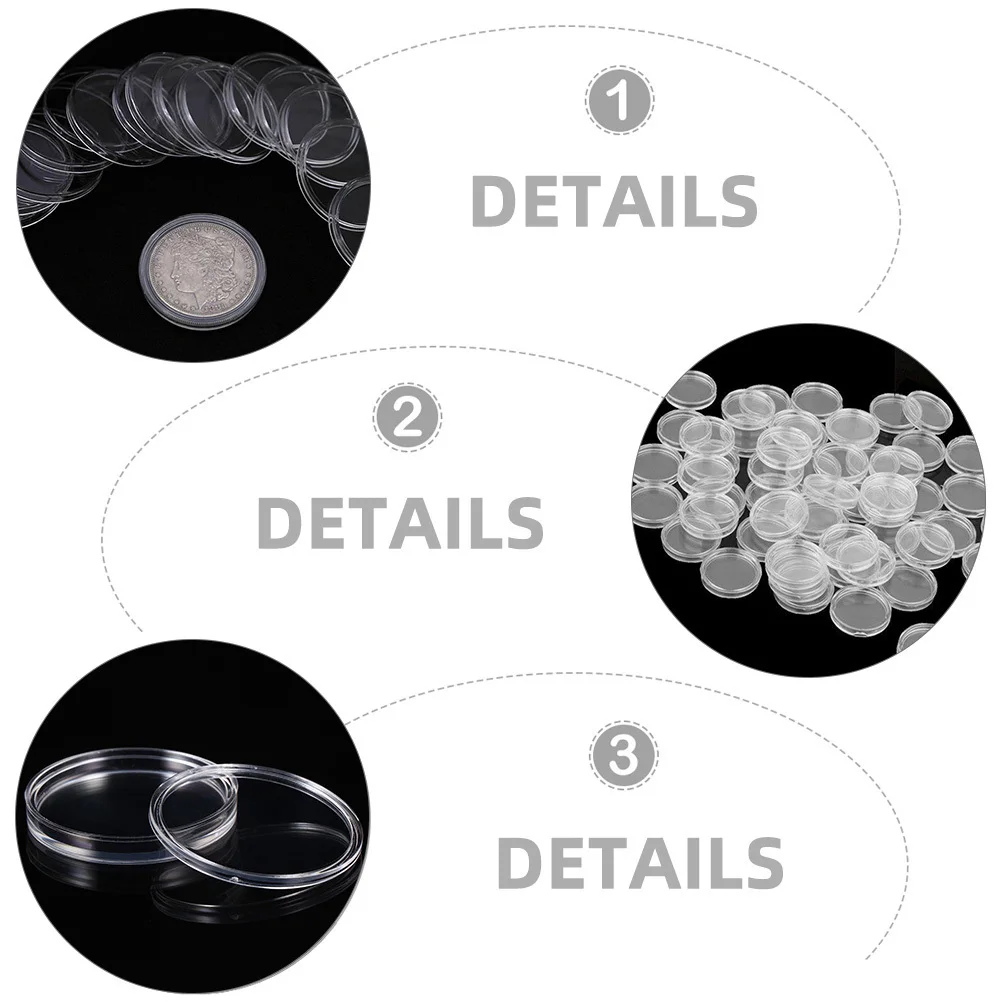 50Pcs Clear Acrylic Coin Storage Box Transparent Round Case for Collectors Easy to Use and Convenient to Store