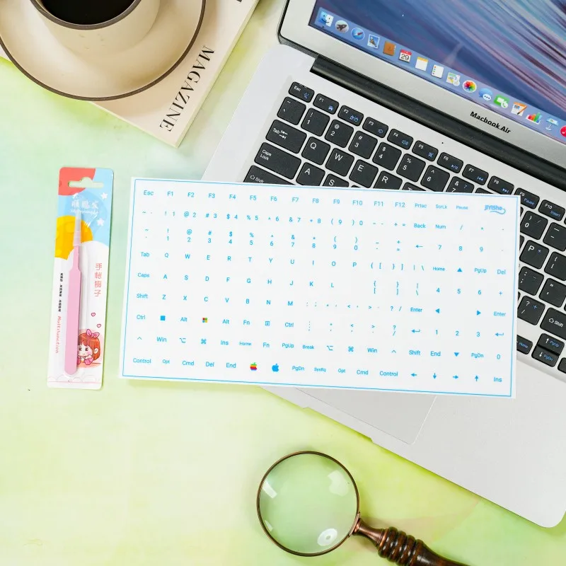 Full Keyboard (104 Keys) Comes with Tweezers, Film Removal to Retain Characters, Win+Mac Character Stickers, Desktop Computer and Laptop Key Stickers, Side-Engraved Stickers