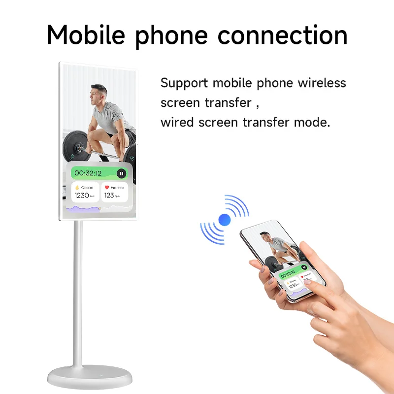 21.5 인치 충전식 휴대용 스마트 TV 스탠드 Me Tv 휴대용 모바일 터치 스크린 스마트 TV, 체육관 게임용 바퀴 스피커 포함