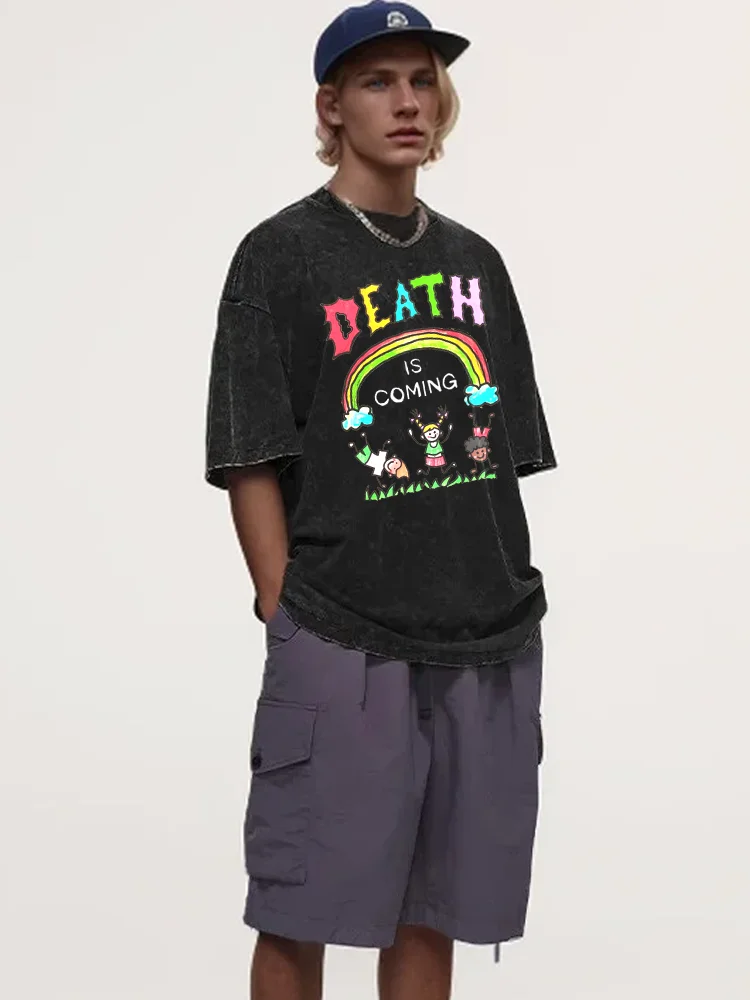 Death Is Coming Y2k Tiki Women's oversize T-shirts for Men Men's Webshop Anime Graphic Printed Short Sleeve T Shirt Woman 