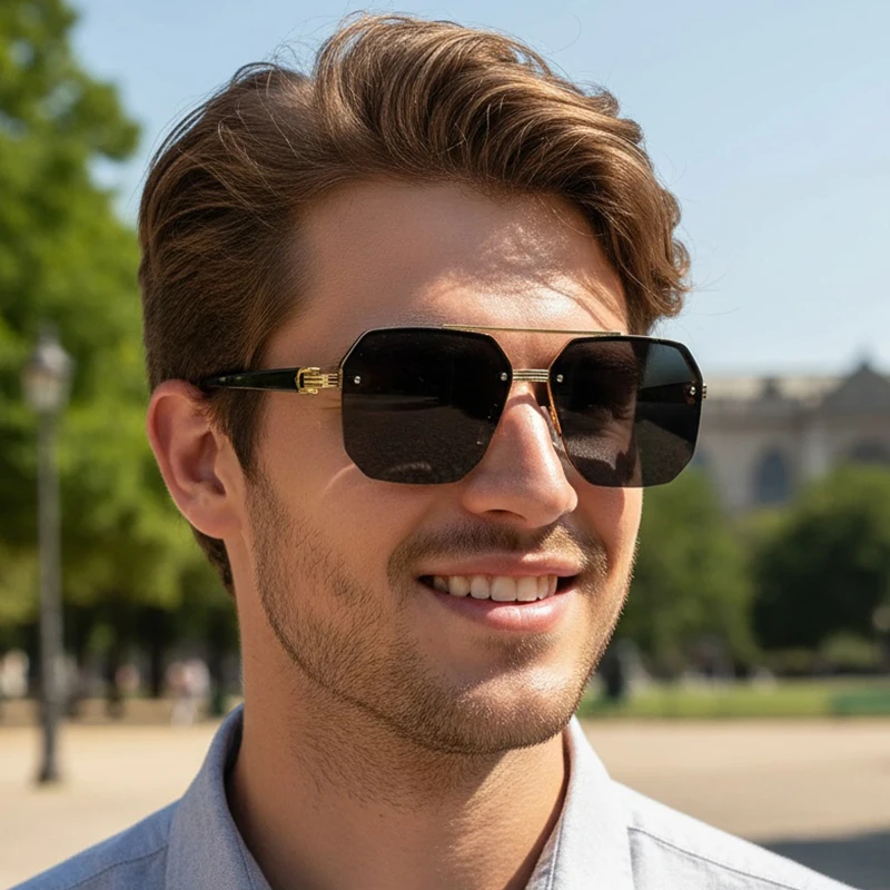 Hot-selling Double-barrel Square Half-frame Sunglasses - Stylish And Simple Ideal For Pilots, Fashionable Sunglasses 2408 image 2