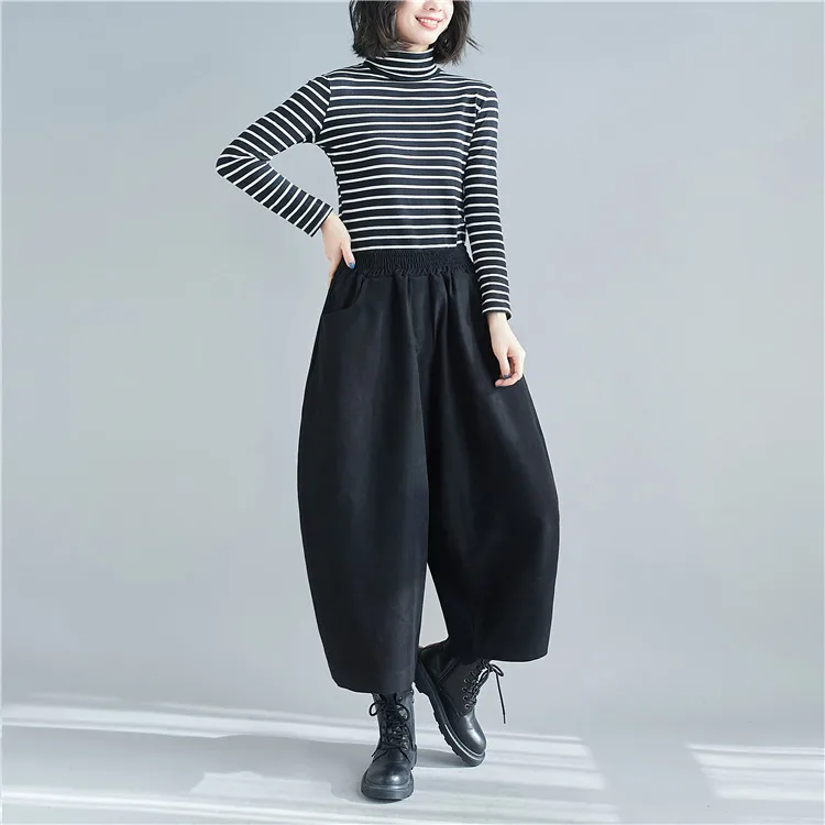 New 2026 Women's Solid Loose Casual Trousers Simple Elastic Waist Wide Leg Harem Pants Versatile Pockets Banana Pants Oversized