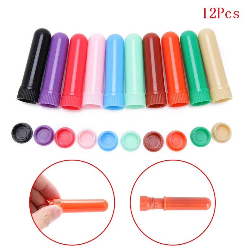 12Pcs/set Empty Nasal Aromatherapy Inhalers Tubes Essential Colored Plastic Sticks Nasal Container With Wicks For Oil Nose