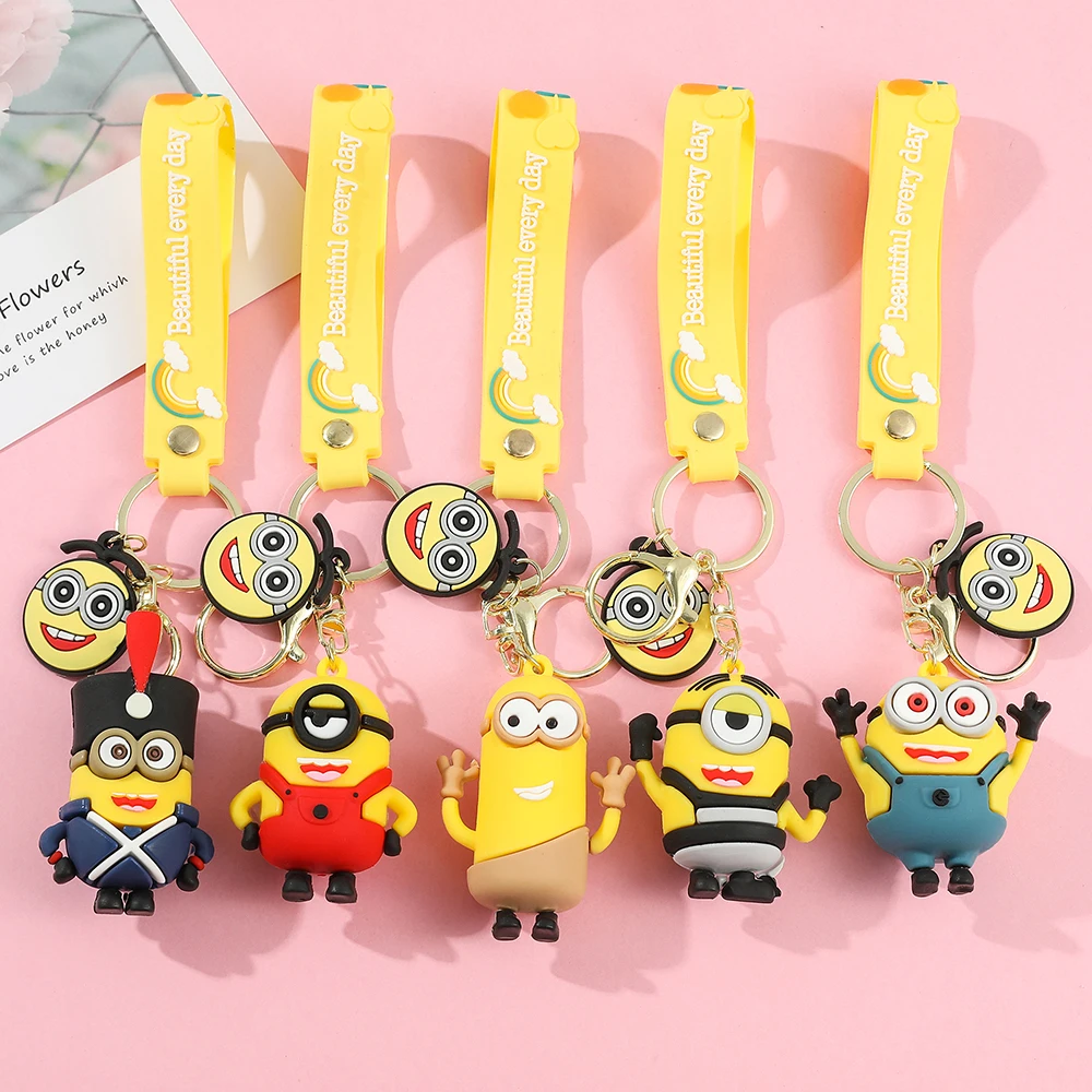 Kawaii Minions Anime Figure Keychain Cute Cartoon Model Car Keychain Backpack Pendant Ornaments Accessories Kids Toys Gifts