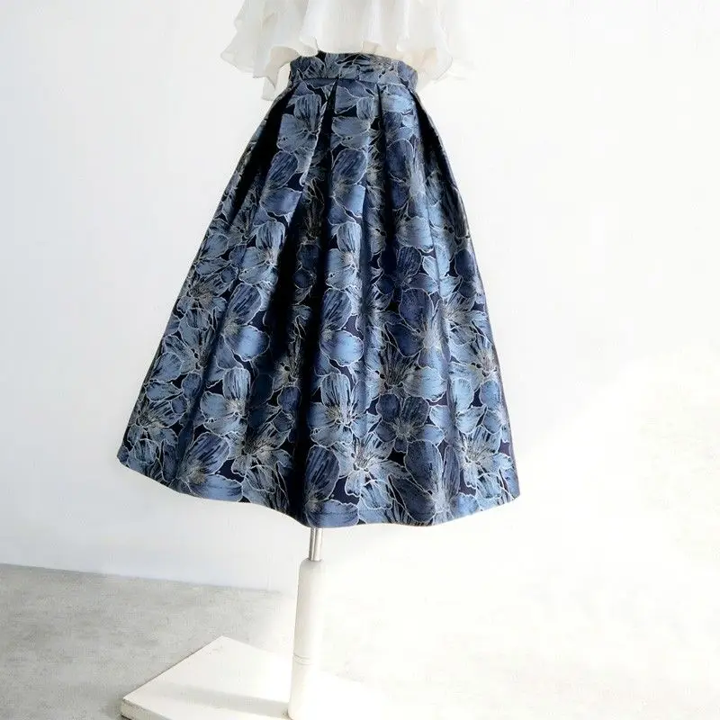 Temperament High Waist Jacquard Women Irregular Skirts High-End Streetwear Vintage All-match A-line Skirt Chic Tutu Skirt 2023