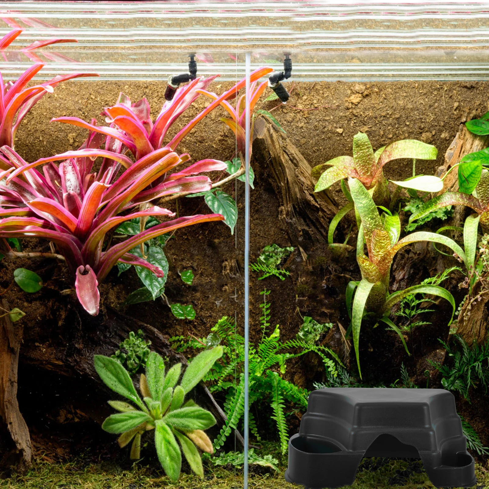 

2Pcs Reptile Hide Platform Tortoise Hide Cave Plastic Feeder Craft Decorative Natural Reptile Habitat Plastic Hiding Cave