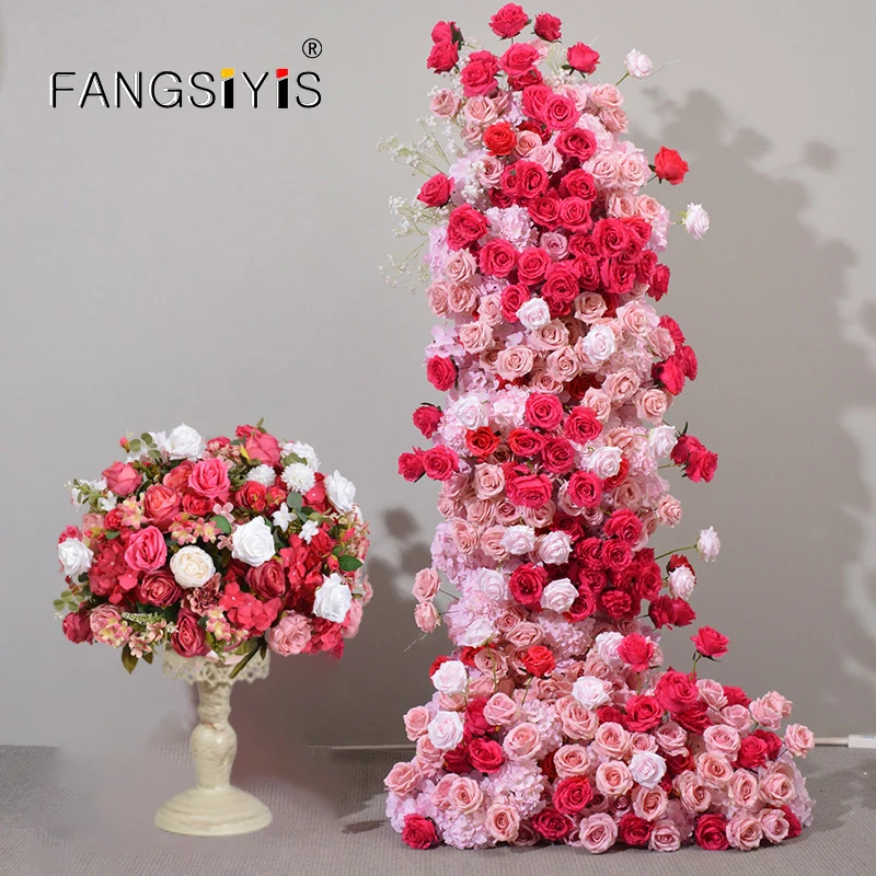 

Luxury 5D Hot Pink Rose Wedding Backdrop Arch KT Board Decor Flower Row Arrangement Floor Floral Party Event Prop Window Display