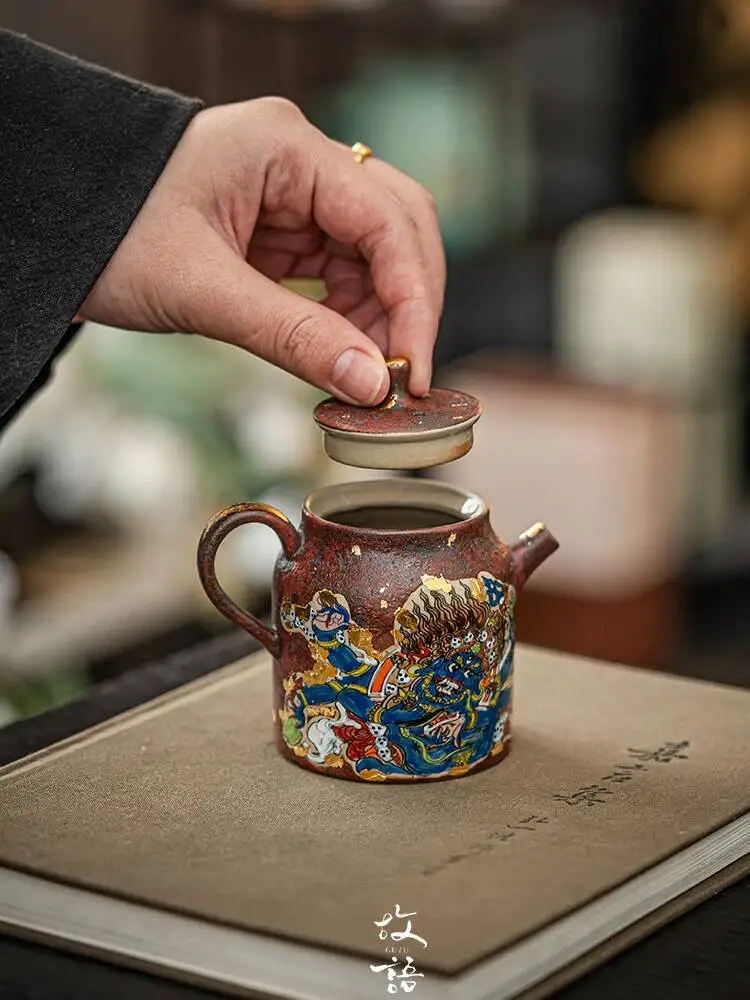Forbidden City Dahei Tian Hand-Painted Kung Fu Set Black God Of Wealth Bowl Personal Tea Cup High-End Non-Hot Teapot Gift
