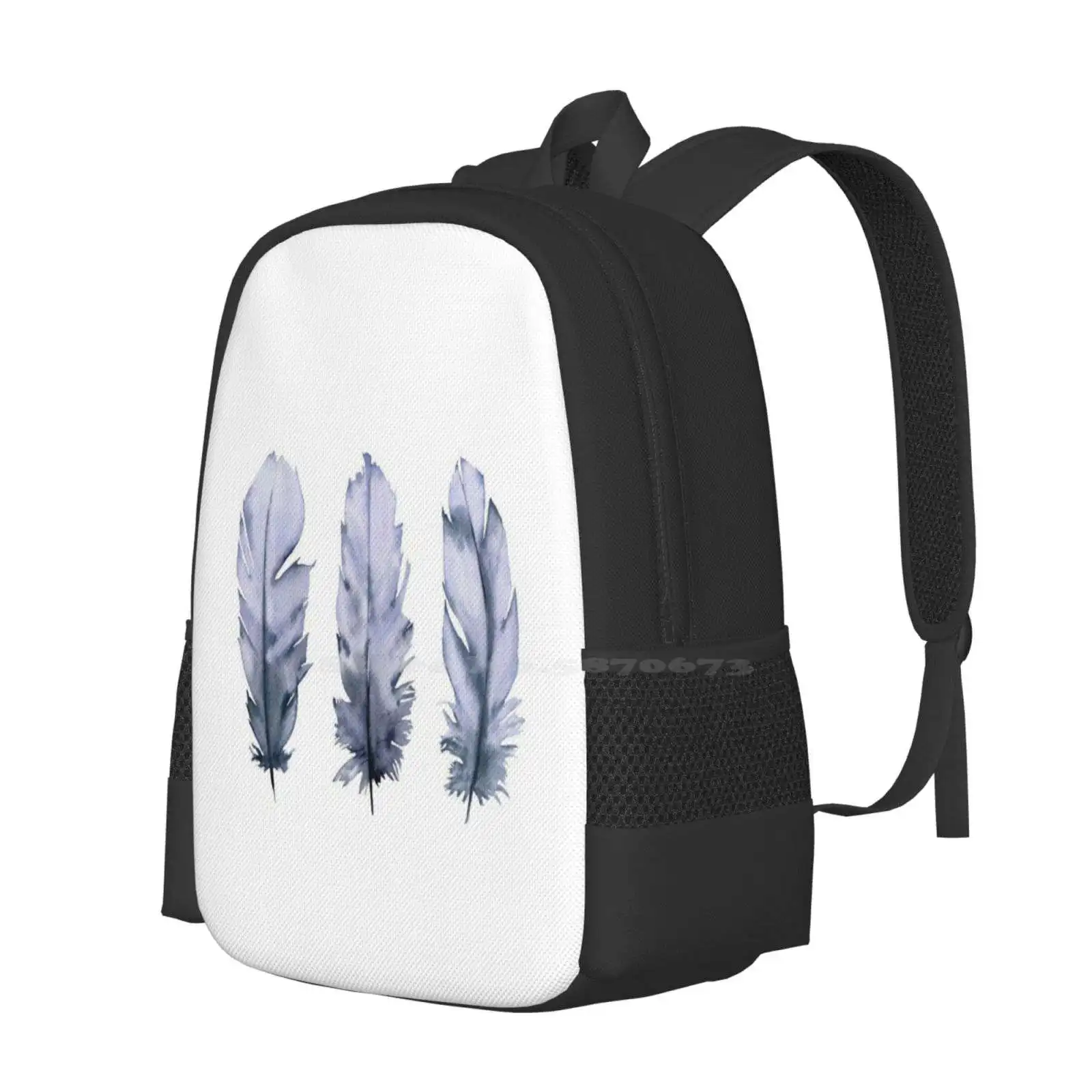 Blue Feathers Fashion Pattern Design Travel Laptop School Backpack Bag Watercolor Feathers Blue Feathers Feathers Illustration