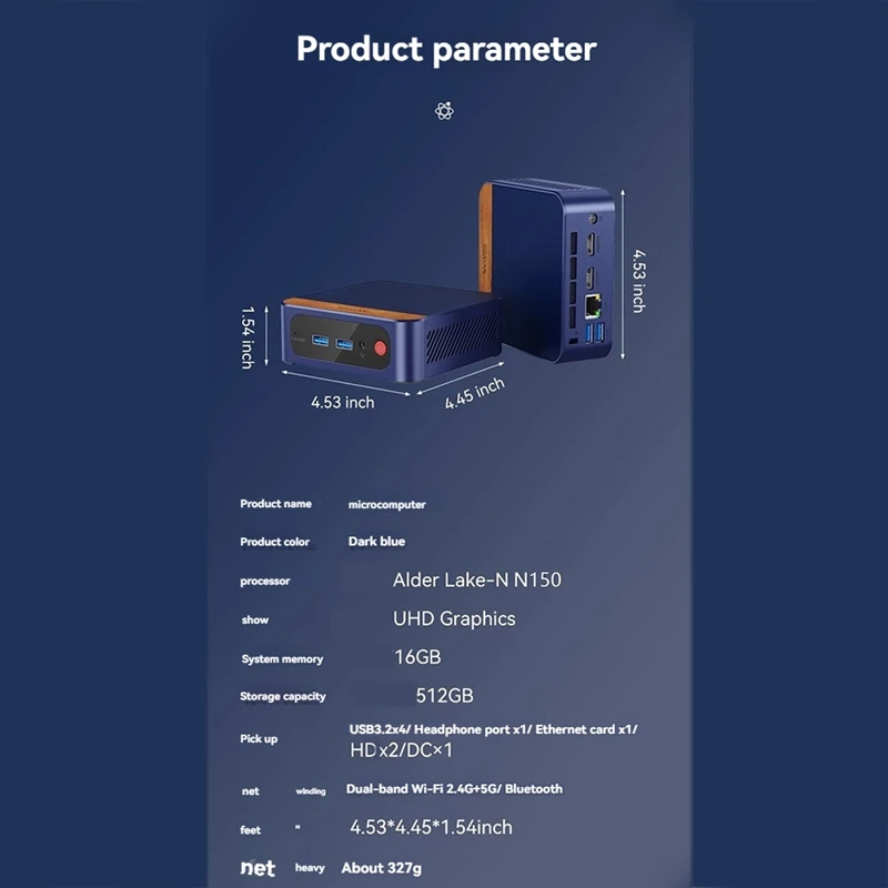 

N150 Mini PC 4K DDR4 3200MHz 16GB RAM 512GB SSD for Win11 Pro WIFI6 BT Desktop Gaming Computer US Plug-ABVP