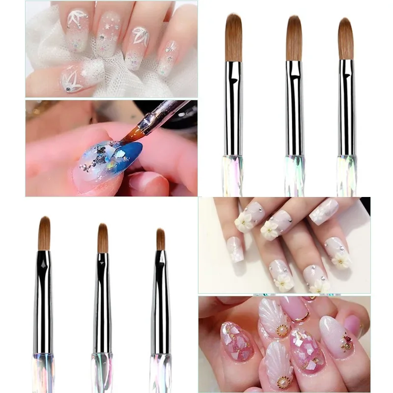 Pure Kolinsky Acrylic Nail Brush Crystal Handle Nail Extension Tool DIY Carving Nails Art Pen Tool Acrylic Powder Nail Art Brush