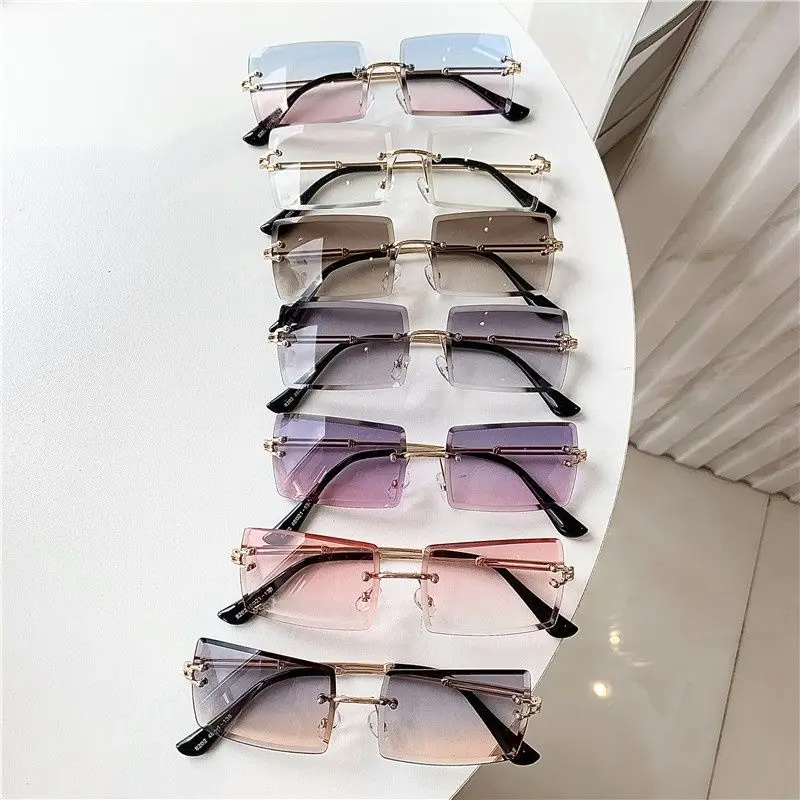 Same style trim sunglasses women's Japanese and Korean fashion frameless square sunglasses driving sunglasses