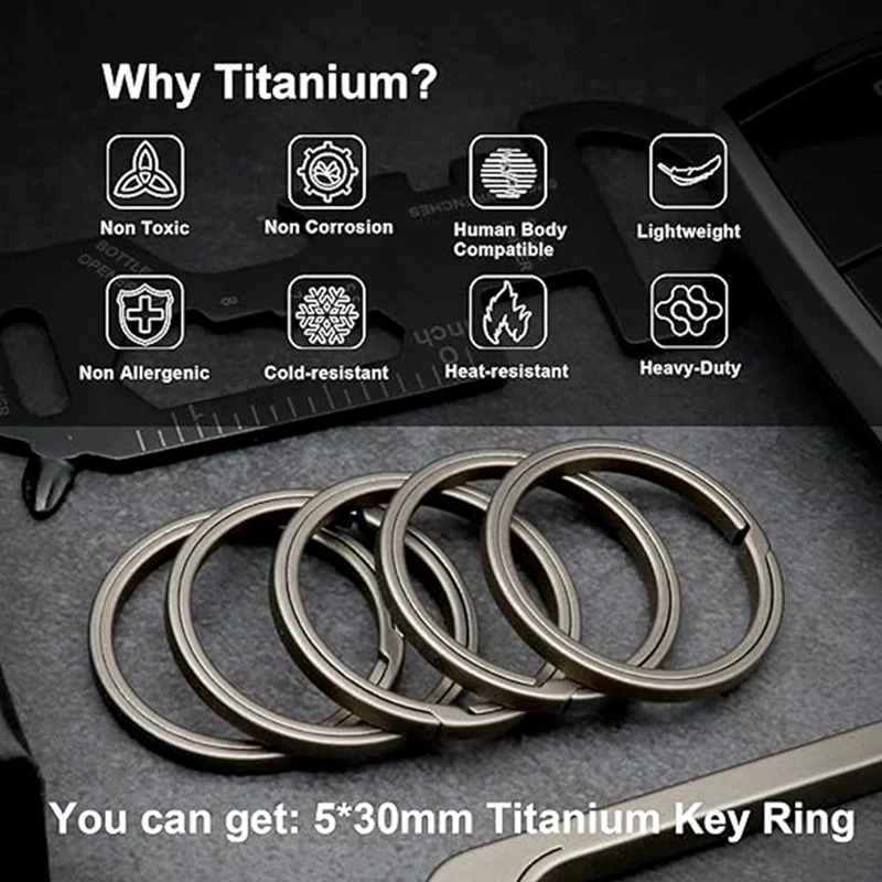 Titanium Key Ring, Quick Release Side-Pushing Ring, Super Lightweight Key Organizer, Outer Diameter 30MM, 5PCS Durable