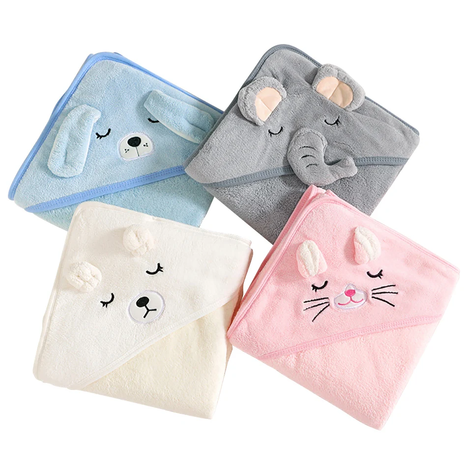 

Cartoon Baby Bath Towels for Body Hooded Coral Fleece Kids Bathrobe Newborn Swaddle Wrap Baby Blankets for Girls Boys 80*80cm