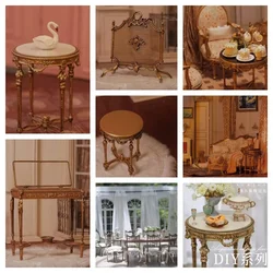 1/6 Miniature Furniture Vintage Coffee Table Sofa French Dining Chair Palace Jewelry Table Model 1/12 DollHouse Accessories Gift