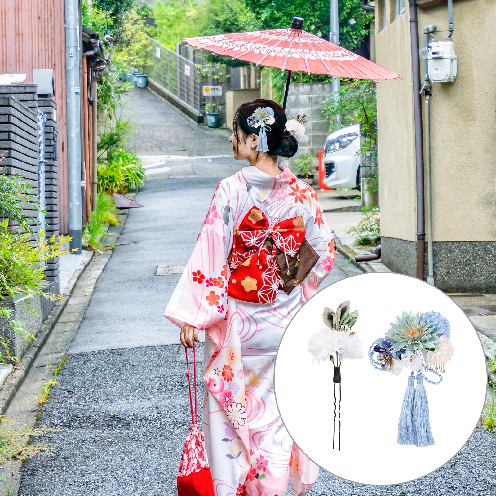 

2Pcs Flower Tassel Japanese Style Hair Combs Bride Wedding Hairpins Lightweight Bridal Hair Accessories for Dance Parties