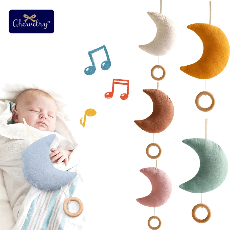 Baby Mobile Crib Bed Bell Toy 0-12 Months Rattle Windup Cotton Moon Pendant Gym Bracket Mobile Crib Pendant Rattle Toy for Baby