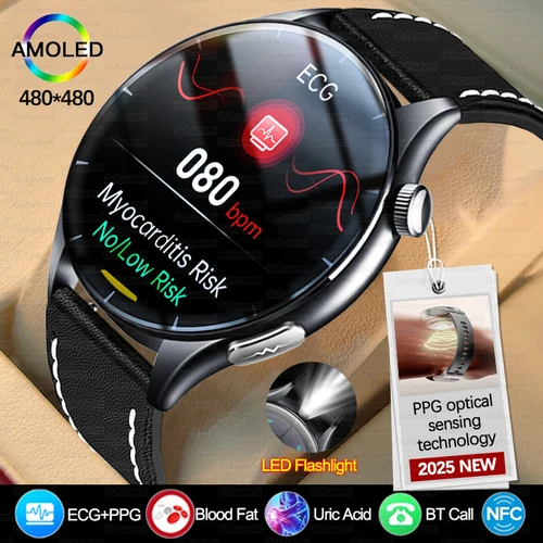 2025 nuevo NFC + ECG + PPG reloj inteligente de salud BMI ritmo cardíaco de grasa reloj de presión arterial 380mAh BT llamada IP68 pulsera deportiva impermeable