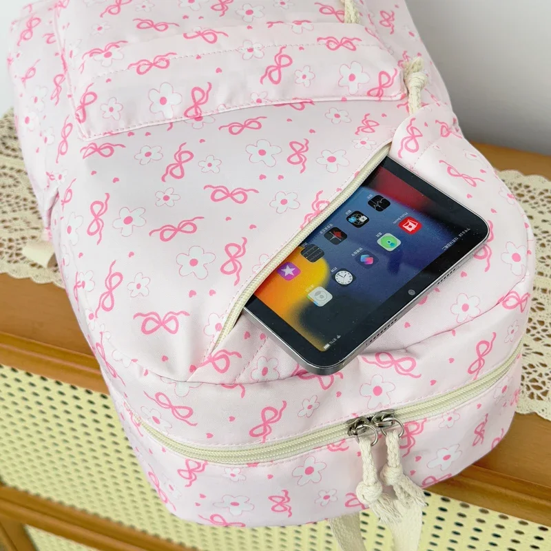 Hochwertiges, ästhetisches Rucksack-Set mit Blumenmuster, dreiteilig, aus leichtem Nylon, großes Fassungsvermögen, Mädchenrucksack, Campus-Studentenrucksack – Detail 4
