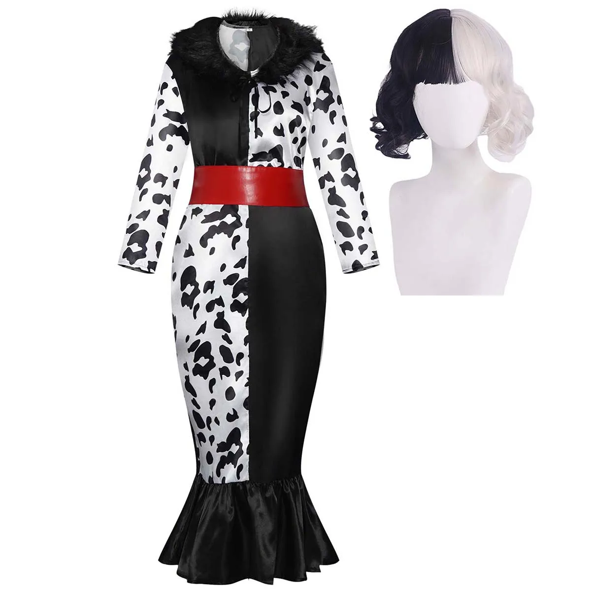 

Halloween Party Cruella de Vil Women Cruella Cosplay Adult Cruella De Vil Dress