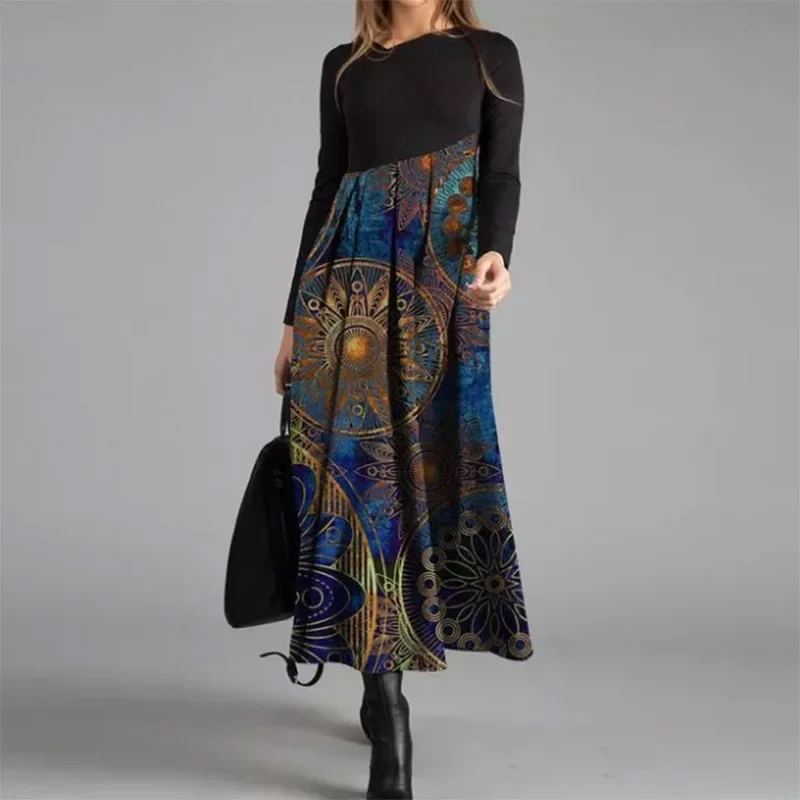 Elegant Women's Long Sleeve Printed Dress Autumn/winter Slimming Women's Clothing