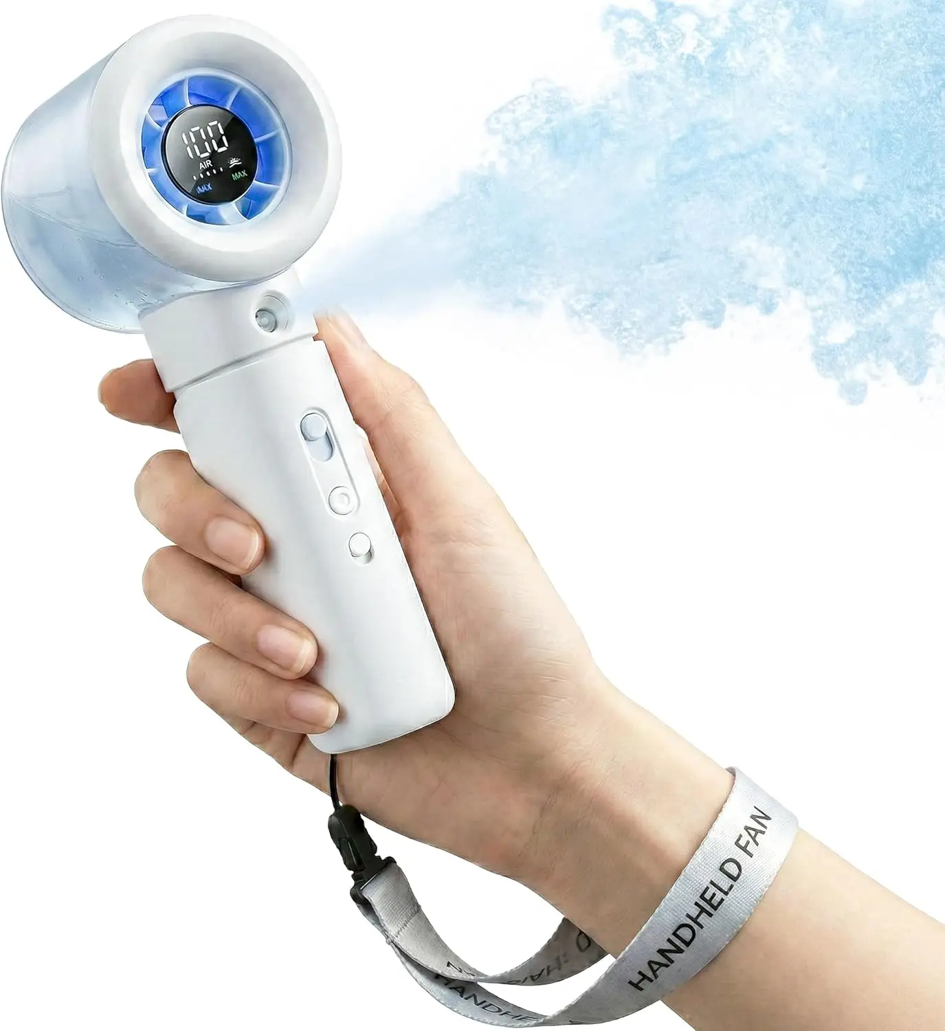 Portable Misting Mini Fan High Speed LED Display Rechargeable Travel Outdoor