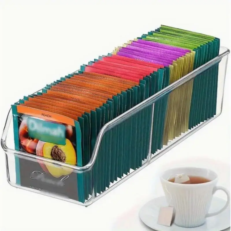 Tea Bag Organizer Box Clear Storage Holder Storage Bins Storage Box For Cabinet Countertop Pantry Home Storage Accessories