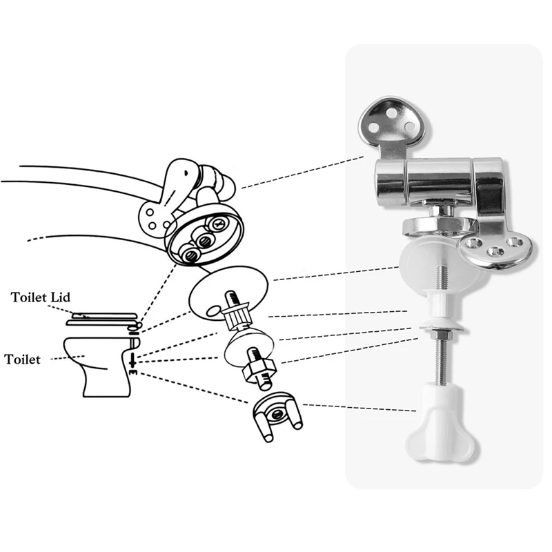 Dobradiça do assento do toalete do aço inoxidável, Dobradiças de substituição para todas as tampas da tampa do assento do toalete, acessórios próximos macios, 1 par