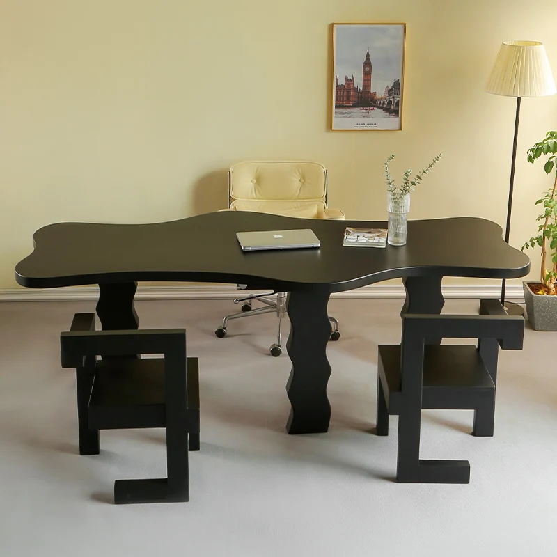 مكتب من الخشب الصلب الاسكندنافي على شكل خاص، مكتب بسيط وحديث، كمبيوتر غير منتظم #4